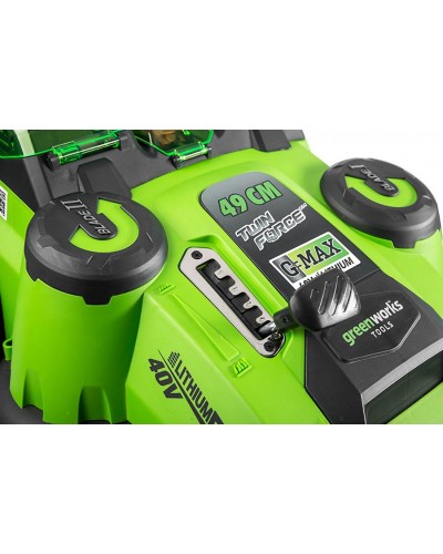 Аккумуляторная газонокосилка GREENWORKS (Гринворкс) G40LM49DB (2500207) без АКБ и ЗУ (несамоходная, два ножа TwinForce)