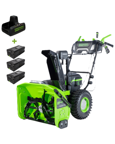 Купить аккумуляторный самоходный снегоуборщик GREENWORKS (Гринворкс) GD82ST56 82V 61 см (2602807U3A) c 3-мя АКБ 2,5 Ah и ЗУ