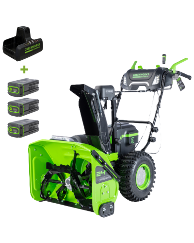 Купить аккумуляторный самоходный снегоуборщик GREENWORKS (Гринворкс) GD82ST56 82V 61см (2602807U3C) c 3-мя аккумуляторами 8 Ah и двойным зарядным устройством