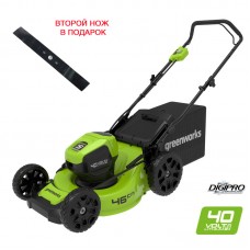 Несамоходная аккумуляторная газонокосилка GREENWORKS (Гринворкс) GD40LM46HP (2514407) без АКБ и ЗУ