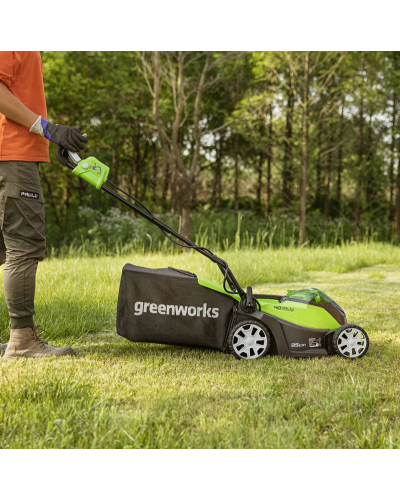 Купить несамоходную аккумуляторную газонокосилку GREENWORKS (Гринворкс) G40LM35K4. БЕЗ АКБ и ЗУ (2501907) Купить несамоходную аккумуляторную газонокосилку GREENWORKS (Гринворкс) G40LM35K4. БЕЗ АКБ и ЗУ (2501907)