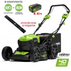 Купить самоходную аккумуляторную газонокосилку GREENWORKS (Гринворкс) GD40LM46SP (2506807UB) c АКБ 4 Ah и ЗУ (самоходная, с вариатором скорости)