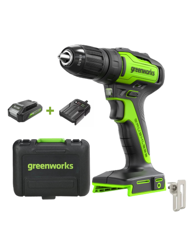 Аккумуляторная дрель-шуруповерт GREENWORKS (Гринворкс) GD24DD35 (3704007UA) бесщеточная с АКБ 2 Ah и ЗУ