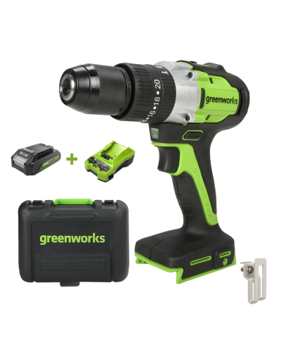 Аккумуляторная дрель-шуруповерт GREENWORKS (Гринворкс) GD24DD60 (3704107UA) бесщеточная с АКБ 2 Ah и ЗУ