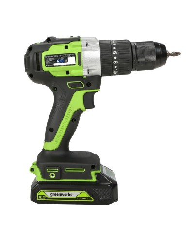 Аккумуляторная дрель-шуруповерт GREENWORKS (Гринворкс) GD24DD60 (3704107UA) бесщеточная с АКБ 2 Ah и ЗУ