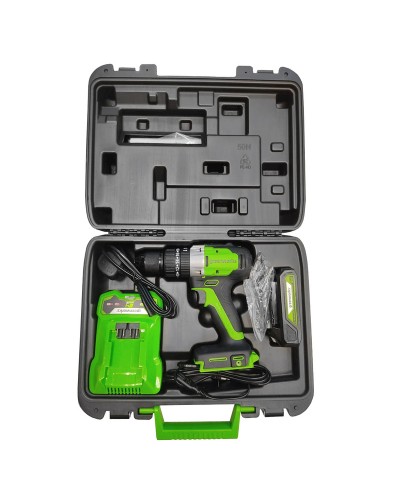 Аккумуляторная дрель-шуруповерт GREENWORKS (Гринворкс) GD24DD60 (3704107UA) бесщеточная с АКБ 2 Ah и ЗУ