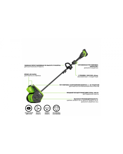 Снегоуборщик-снеголопата с регулируемым направлением Greenworks GD40SS2K4 40В (аккумулятор и зарядное в комплекте)
