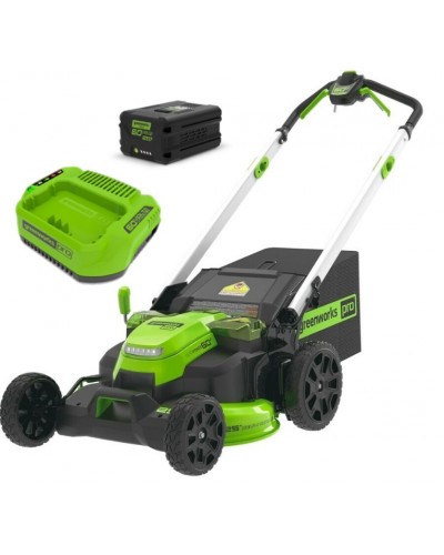 Купить аккумуляторную газонокосилку Greenworks GD60LM61 TwinForce (самоходная, 60v, 61 см, мульчирование) с АКБ 4 Ач и ЗУ (2519107UB)
