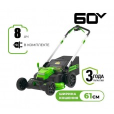 Купить аккумуляторную газонокосилку Greenworks GD60LM61 TwinForce (самоходная, 60v, 61 см, мульчирование) с АКБ 8 Ач и ЗУ (2519107U8)