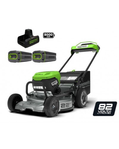 Купить аккумуляторную газонокосилкау Greenworks LM221S 82В (профессиональная серия 82V, 3 мотора DigiPro 4,0 кВт,) в комплекте АКБ 8 Ач-2 шт, двойное зарядное устройство (2519407U8)