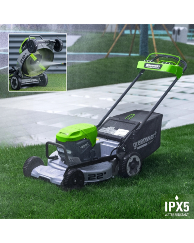 Купить аккумуляторную газонокосилкау Greenworks LM221S 82В (профессиональная серия 82V, 3 мотора DigiPro 4,0 кВт,) в комплекте АКБ 8 Ач-2 шт, двойное зарядное устройство (2519407U8)