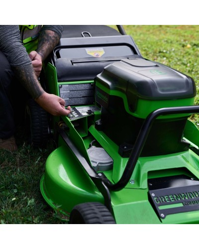 Купить профессиональную аккумуляторную газонокосилка GREENWORKS (Гринворкс) 82LM30S 82V серия OPTIMUS. В комплекте 3-х АКБ 5Ач и ЗУ для 2-х аккумуляторов (2519207U3B)