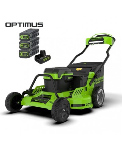 Купить профессиональную аккумуляторную газонокосилка GREENWORKS (Гринворкс) 82LM30S 82V серия OPTIMUS. В комплекте 3-х АКБ 5Ач и ЗУ для 2-х аккумуляторов (2519207U3B)