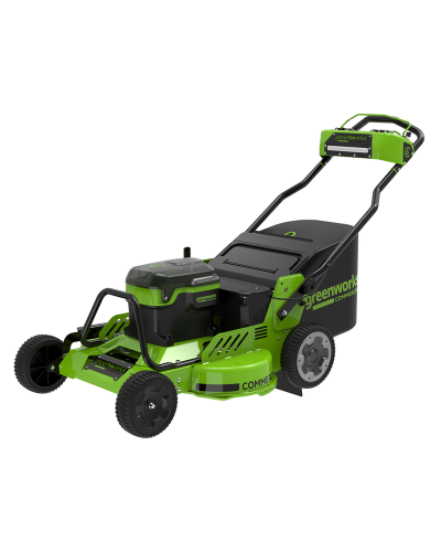 Купить профессиональную аккумуляторную газонокосилка GREENWORKS (Гринворкс) 82LM30S 82V серия OPTIMUS. В комплекте 3-х АКБ 5Ач и ЗУ для 2-х аккумуляторов (2519207U3B)
