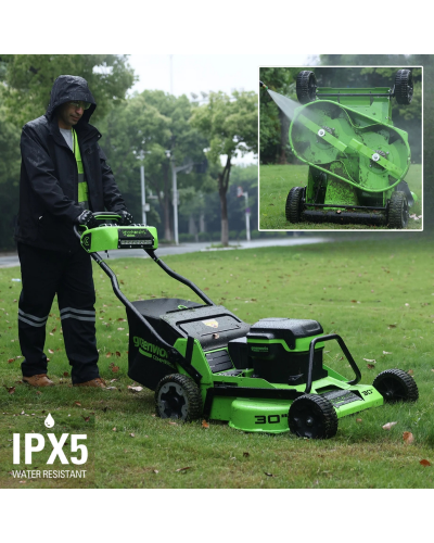 Купить профессиональную аккумуляторную газонокосилка GREENWORKS (Гринворкс) 82LM30S 82V серия OPTIMUS. В комплекте 3-х АКБ 8Ач и ЗУ для 2-х аккумуляторов (2519207U3G)