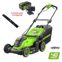 Купить несамоходную аккумуляторную газонокосилку Greenworks GD40LM411 с АКБ и ЗУ (2521007UB)