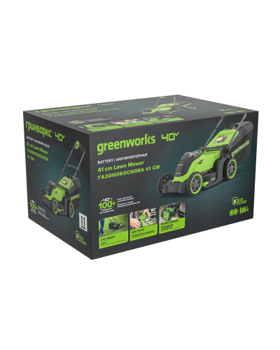 Купить несамоходную аккумуляторную газонокосилку Greenworks GD40LM411 с АКБ и ЗУ (2521007UB)